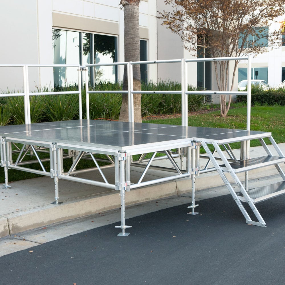 All Terrain portable stage system on uneven outdoor ground